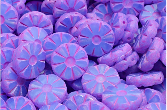 Table Cut Polished Sunflower Beads, Opal Blue 84305 (31000-84305), Glass, Czech Republic