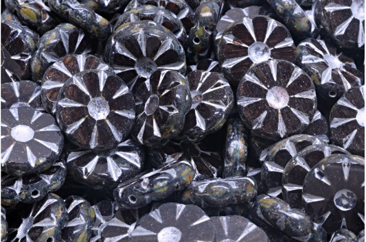 Table Cut Polished Sunflower Beads, Transparent Red Travertin Silver Lined (90110-86800-54301), Glass, Czech Republic