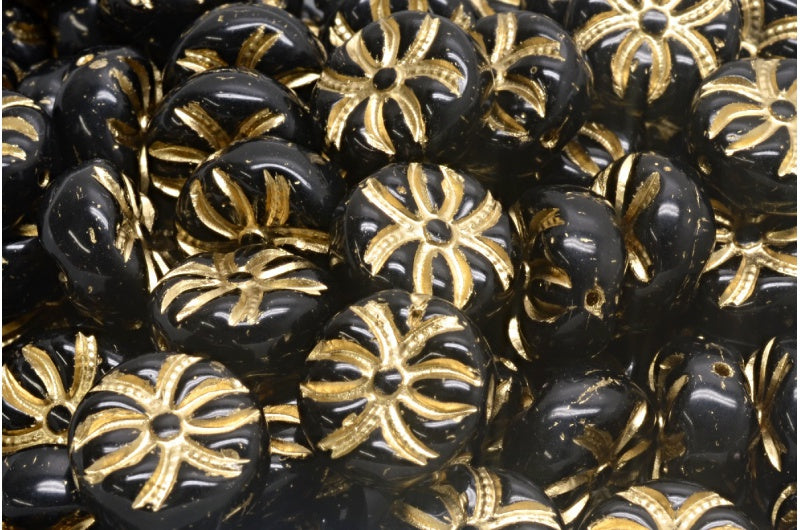 圆形蜘蛛珠，黑金内衬 (23980-54202)，玻璃，捷克共和国