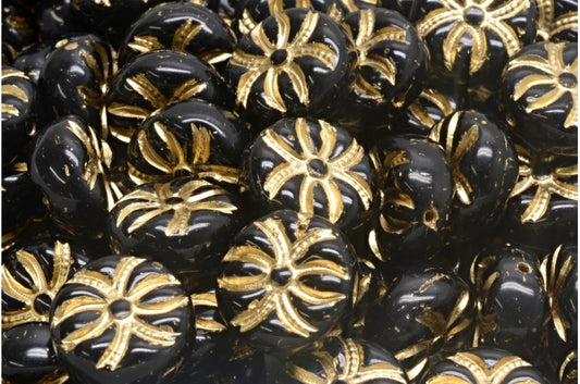 Round Spider Beads, Black Gold Lined (23980-54202), Glass, Czech Republic
