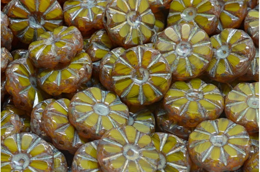 OUTLET 10 grams Table Cut Polished Sunflower Beads, Opal Yellow Travertin (81210-86800), Glass, Czech Republic