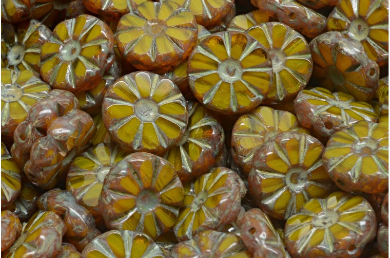 テーブルカット研磨ひまわりビーズ、81230 トラバーチン (81230-86800)、ガラス、チェコ共和国