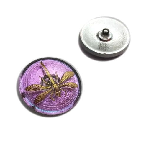 1個 ハンドペイントガラスボタン、飾りトンボ付き、サイズ14 (31.5 mm)、ガラス、チェコ共和国