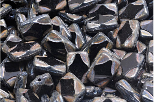 Table Cut Rectangle Beads, Black Sliperit Full (2X Side) (23980-29503), Glass, Czech Republic