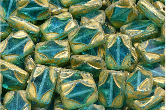 OUTLET 10 grams Table Cut Rectangle Beads, Transparent Aqua Gold Splash (60020-86720), Glass, Czech Republic