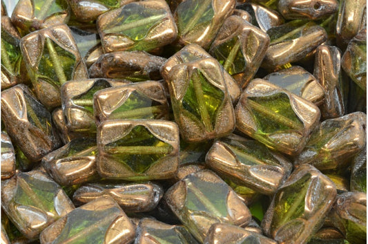 Table Cut Rectangle Beads, Transparent Green Bronze (50220-14415), Glass, Czech Republic