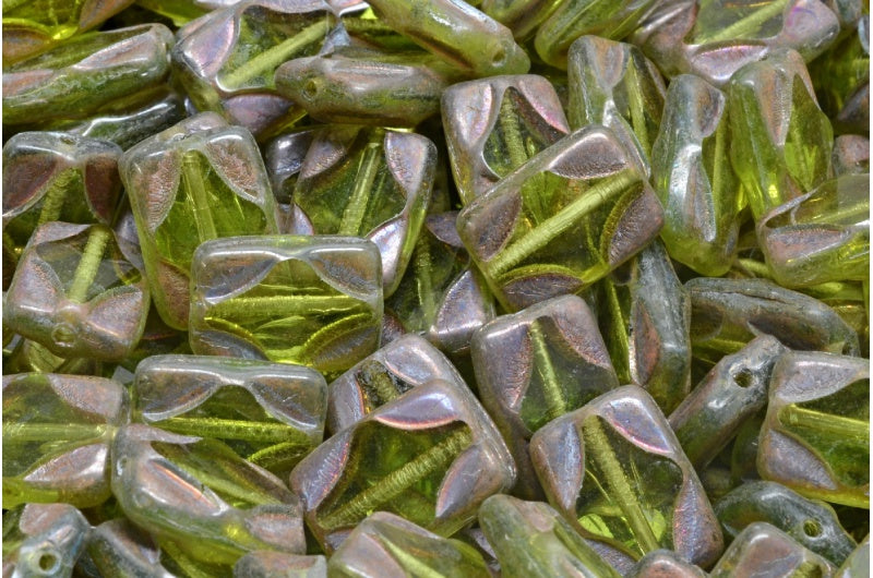 テーブルカット長方形ビーズ、透明グリーンスリペリットフル（2Xサイド）（50220-29503）、ガラス、チェコ共和国