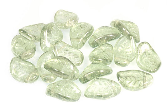 OUTLET 10 grams Wavy Leaf Beads, 9 x 14 mm, Crystal Luster Green Full Coated (00030-14457), Glass, Czech Republic