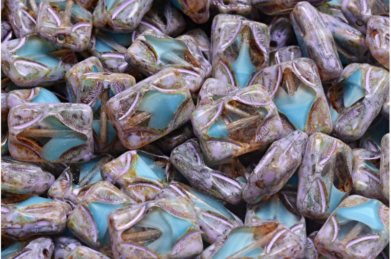 Table Cut Rectangle Beads, 36017 Travertin Cold Purple Spotted (36017-86800-33305), Glass, Czech Republic
