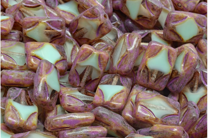 テーブルカット長方形ビーズ、56217 トラバーチン ピンクスポッテッド (56217-86800-33306)、ガラス、チェコ共和国