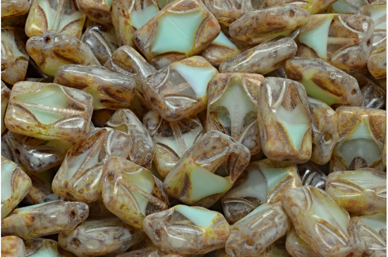 テーブルカット長方形ビーズ、56217 トラバーチン ベージュ スポッテッド (56217-86800-33312)、ガラス、チェコ共和国