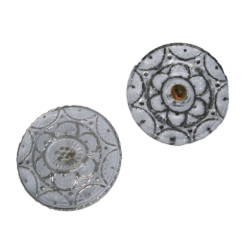 1個 ハンドペイントガラスボタン（飾り付き）、サイズ14（31.5 mm）、ガラス、チェコ共和国