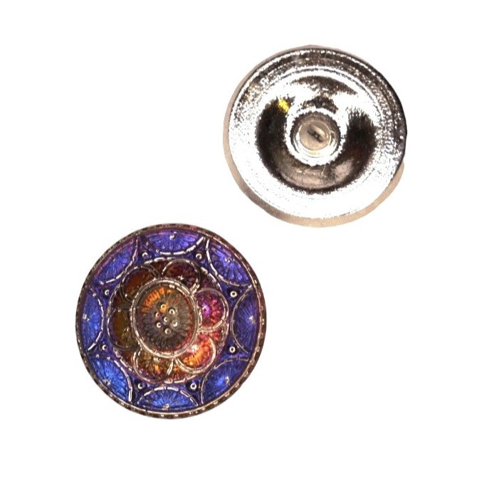 1個 ハンドペイントガラスボタン（飾り付き）、サイズ14（31.5 mm）、ガラス、チェコ共和国