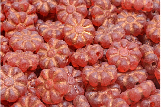 星形花珠，透明红色蚀刻铜衬里（90050-etch-54307），玻璃，捷克共和国