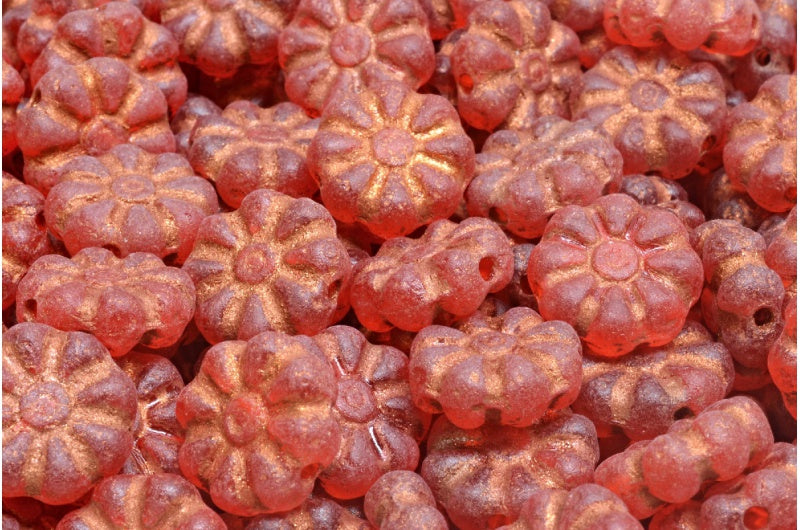 OUTLET 10 grams Asterisk Flower Beads, 12 x 12 mm, Transparent Red Etched Copper Lined (90050-etch-54307), Glass, Czech Republic