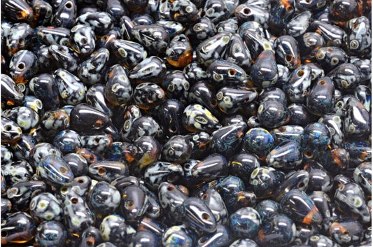 ドロップビーズ、クリスタルブラックトラバーチン（00030-23980-86800）、ガラス、チェコ共和国