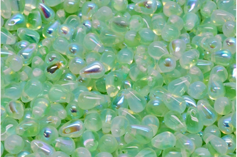 Drop Beads, Opal White Transparent Green Ab (01000-50800-28701), Glass, Czech Republic
