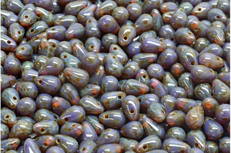Drop Beads, Opal Dark Lavender Travertin (21010-86800), Glass, Czech Republic