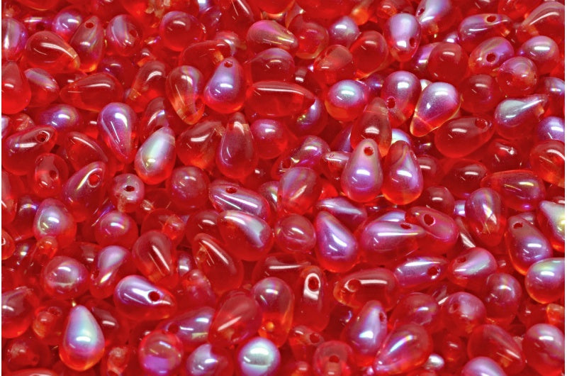 Drop Beads, Ruby Red Transparent Light Topaz Yellow Ab (90080-10020-28701), Glass, Czech Republic