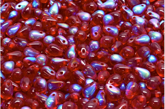 ドロップビーズ、透明レッドAb（90100-28701）、ガラス、チェコ共和国