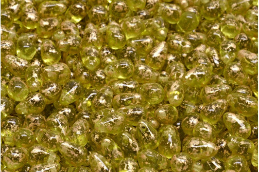 OUTLET 10 grams Drop Beads, 4 x 6 mm, Transparent Green Gold Splash (50210-94401), Glass, Czech Republic