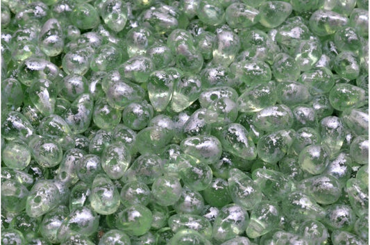 OUTLET 10 grams Drop Beads, 4 x 6 mm, Transparent Green Silver Splash (50500-94400), Glass, Japan