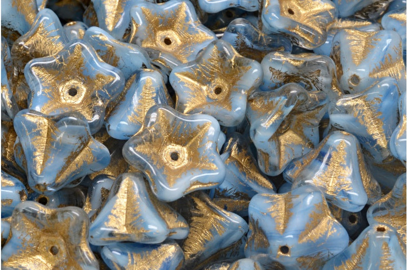 ペチュニアフラワービーズ、35014 ゴールドライン（35014-54302）、ガラス、チェコ共和国