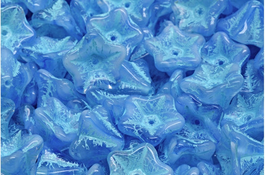 Petunia Flower Beads, 35014 Light Blue Lined (35014-54308), Glass, Czech Republic