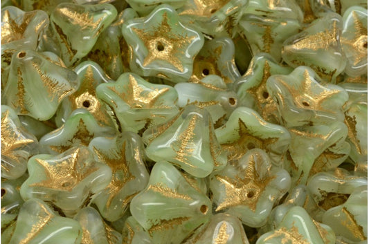 ペチュニアフラワービーズ、55004 ゴールドライン（55004-54302）、ガラス、チェコ共和国