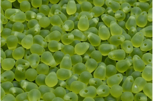 水滴珠，透明绿色哑光（50210-84100），玻璃，捷克共和国