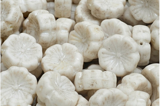 OUTLET 10  grams Hawaiian Flower Beads, 14 x 14 mm, White Hematite (02010-14400), Glass, Czech Republic