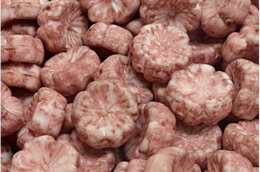 Hawaiian Flower Beads, White Terracotta Red (02010-15495), Glass, Czech Republic