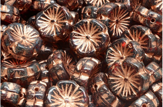 Hawaiian Flower Beads, Ruby Red Travertin Copper Lined (90080-86800-54319), Glass, Czech Republic