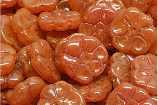 プリムローズフラワービーズ、R0932 オレンジスポット（R0932-33302）、ガラス、チェコ共和国