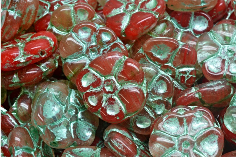 プリムローズフラワービーズ、R0932 グリーンライン（R0932-54322）、ガラス、チェコ共和国