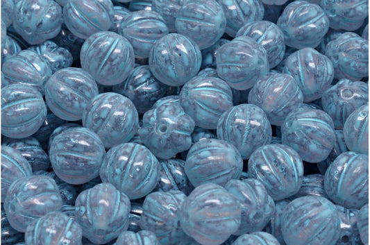 メロンビーズ、透明ライトアメジストターコイズスポット（20020-33309）、ガラス、チェコ共和国