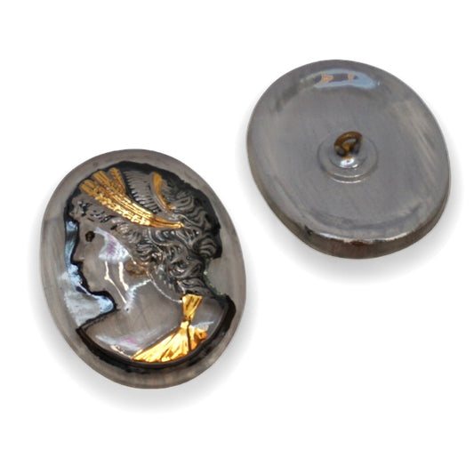 1個 手描きガラスボタン（飾り付き）、サイズ16（36 mm）、ガラス、チェコ共和国