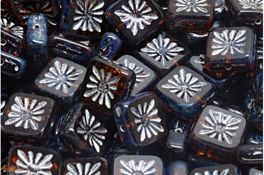 OUTLET 10 grams Table Cut Square Kiwi Beads, 10 x 10 mm, Transparent Brown Travertin Silver Lined (10100-86800-54301), Glass, Japan