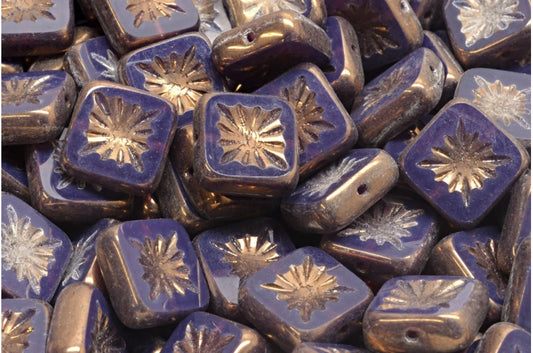 Table Cut Square Kiwi Beads, Opal Dark Lavender Bronze (21010-14415), Glass, Czech Republic