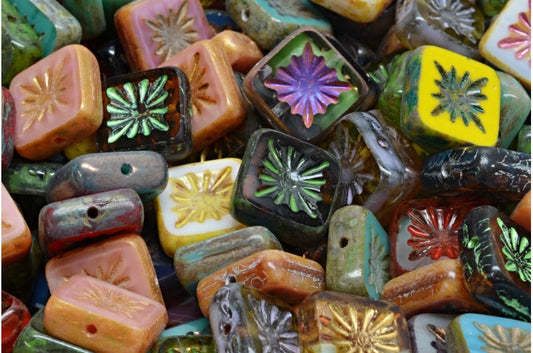 Table Cut Square Kiwi Beads, 1 Mixed Colors (00001-mix), Glass, Czech Republic