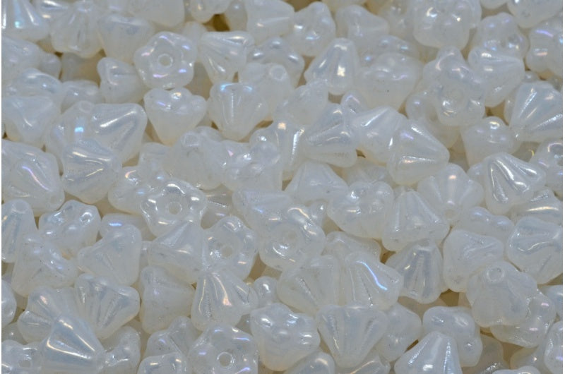 OUTLET 10 grams Bell Flower Beads, 4 x 6 mm, Opal White Brown Iris (01000-21415), Glass, Czech Republic