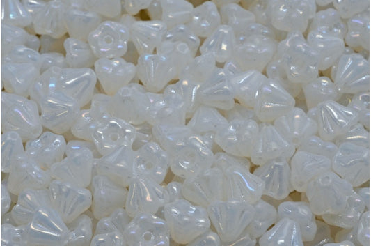 OUTLET 10 grams Bell Flower Beads, 4 x 6 mm, Opal White Brown Iris (01000-21415), Glass, Czech Republic
