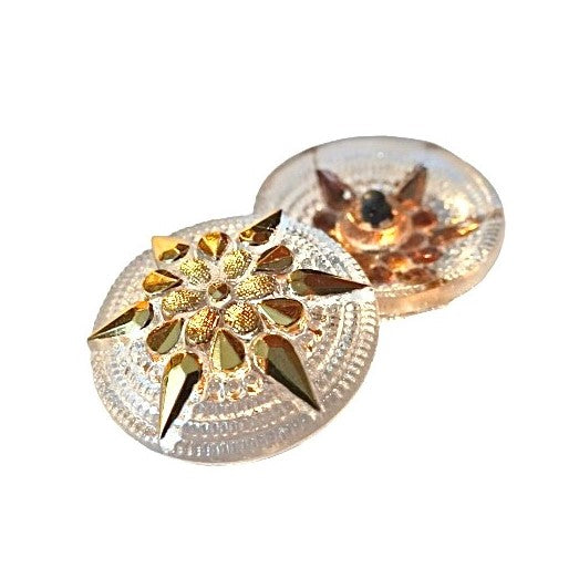 1個 手描きガラスボタン（飾り付き）、サイズ16（36 mm）、ガラス、チェコ共和国