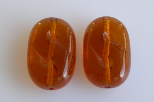 Pressed Beads with S, Transparent Orange (10080), Glass, Czech Republic