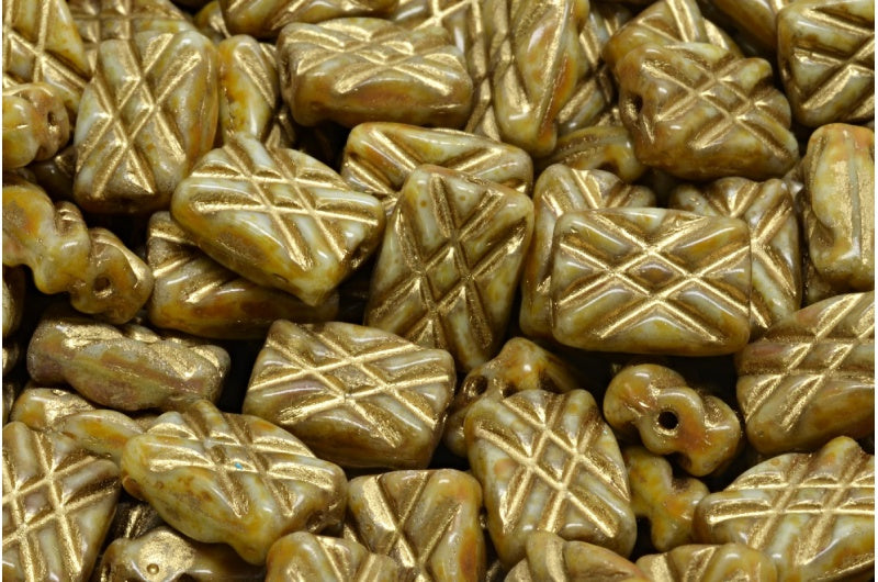 设计精美的矩形珠子，灰色洞石金边（83500-86800-54302），玻璃，捷克共和国