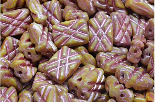 设计精美的矩形珠子，灰色洞石粉色内衬（83500-86800-54321），玻璃，捷克共和国