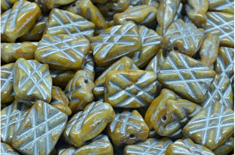 设计精美的矩形珠子，灰色洞石银衬里（83500-86800-54301），玻璃，捷克共和国