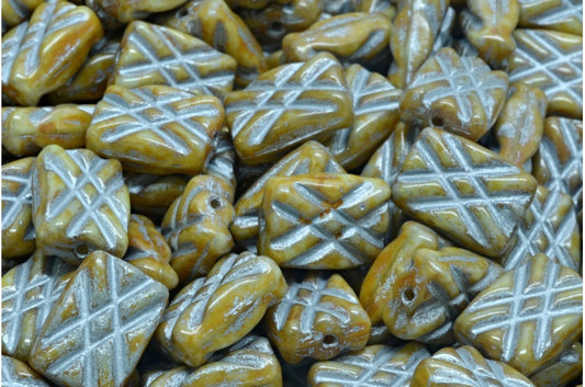 设计精美的矩形珠子，灰色洞石银衬里（83500-86800-54301），玻璃，捷克共和国