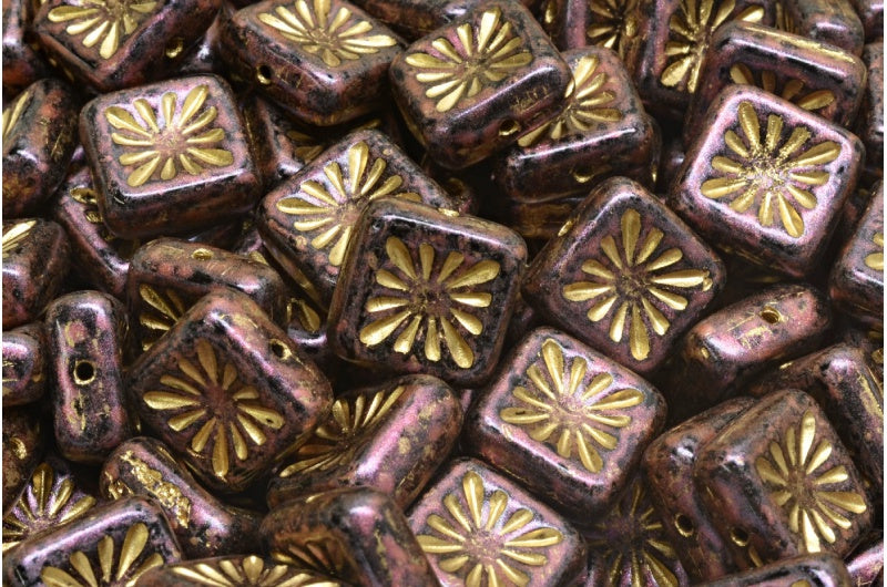 方形奇异果珠，黑色 86844 金色内衬 (23980-86844-54302)，玻璃，捷克共和国