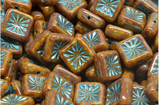 方形奇异果珠，不透明灰色洞石浅蓝色内衬（43020-86800-43811），玻璃，捷克共和国